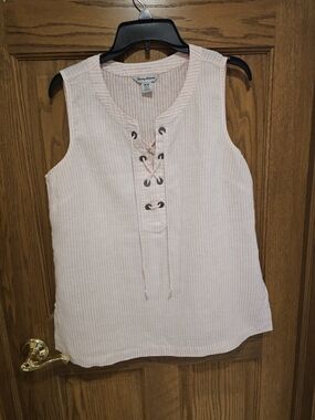 Tommy Bahama Pale Pink Striped Lace-Up Sleeveless Tank